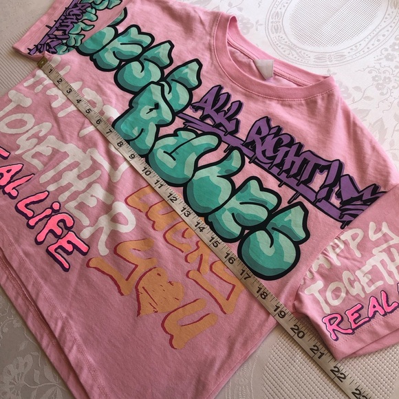Zara Junior Girls Size 11-12 Pink Graffiti Cropped Printed T-Shirt Short Sleeves - Picture 14 of 16
